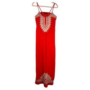 THML BOHO embroidered red maxi dress